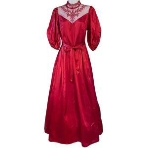 Vintage ILGWU Red Satin Gown Regencycore Victorian Romantic Ballgown Renaissance